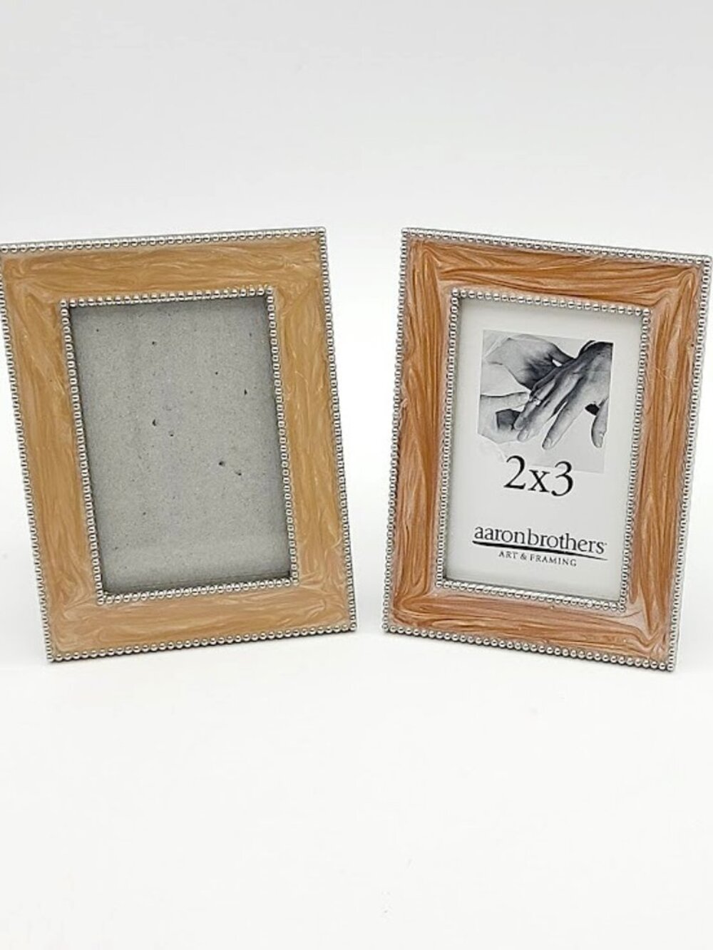 2 Aaron Brothers Picture Frames Caramel Enameled Silver Tone 2x3